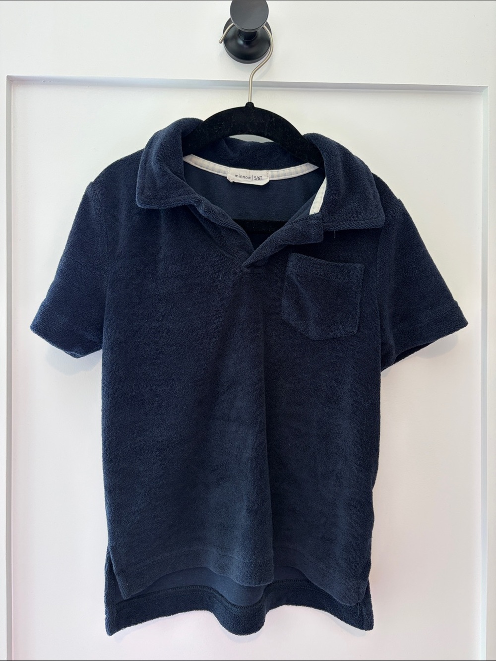 Minnow Navy Terry Polo Shirt 5/6T with Chest Pocket